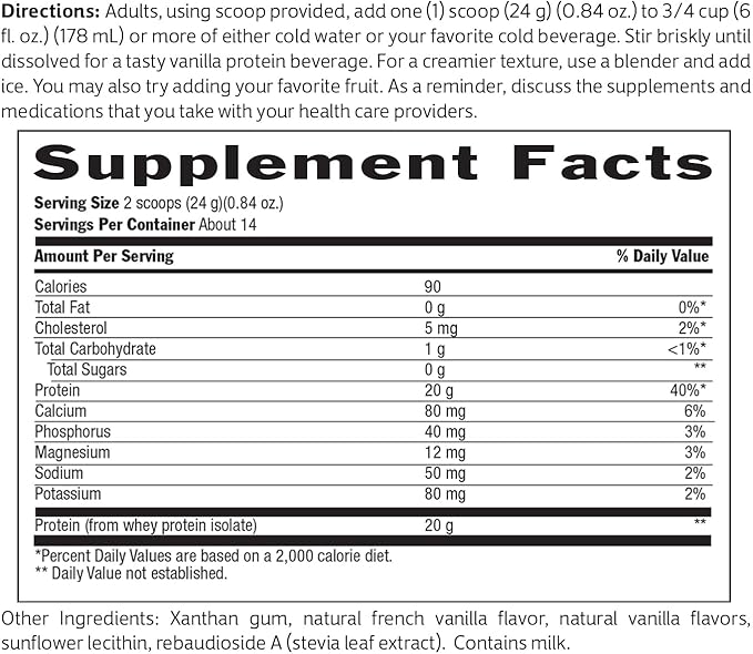 Biochem 100% Whey Sugar-Free Vanilla 20g, 11.8oz, Certified Vegetarian, Gluten Free, Non-GMO Tested, Keto Friendly, Grass-Fed