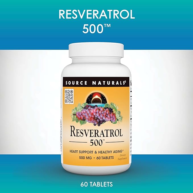 Source Naturals Resveratrol 500, Heart Support & Healthy Aging*, 500 mg - 120 Tablets
