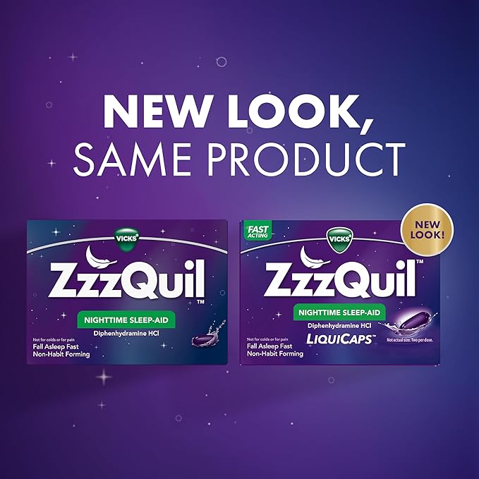 ZzzQuil LiquiCap Sleep Aid, Diphenhydramine 25mg HCl, Sleep Aids for Adults, Nighttime Sleep Aid, 72 LiquiCaps