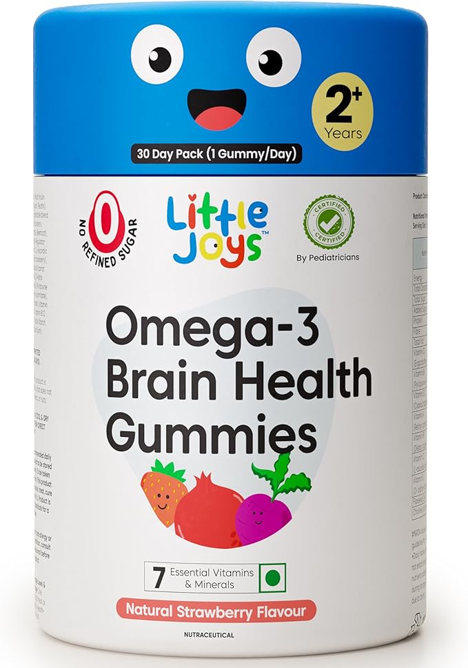Little Joys DHA Omega 3 Brain Gummies for Kids | for Toddlers Aged 2-6 Years | 30-Day Pack | Plant Based, Sugar Free Omega 3 Supplements | Multivitamin Gummies for Kids | Travel-Friendly