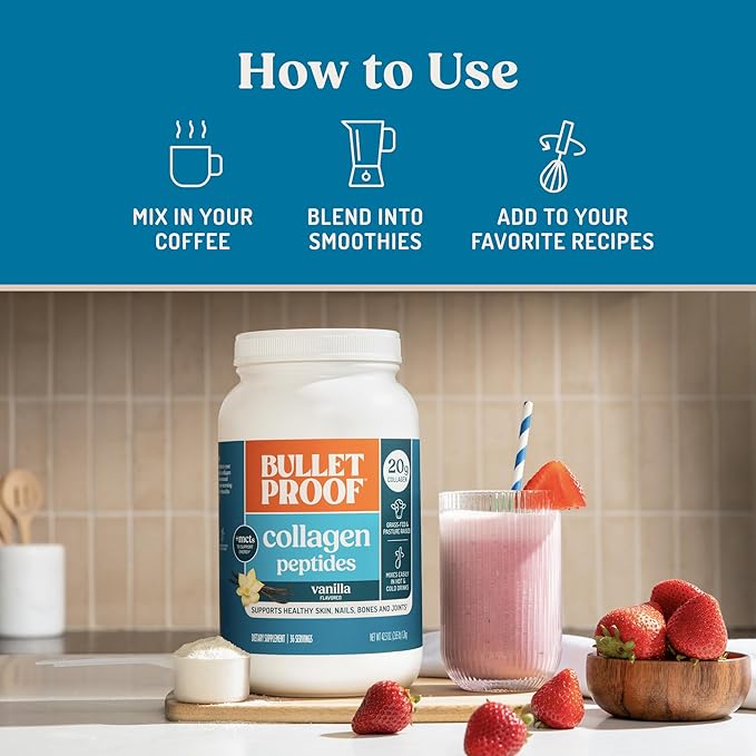 Bulletproof Vanilla Collagen Protein Powder with MCT Oil, 19g Protein, 42.3 Oz, Value Size, Collagen Peptides and Amino Acids for Healthy Skin, Bones and Joints