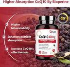 NATURE TARGET CoQ10-400mg with PQQ, Omega-3s & L-Carnitine, High Absorption Coenzyme-Q10 with BioPerine, Supports Heart, Brain, Immune System, Energy Production, 120 Servings