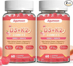Vitamin D3 K2 Gummies for Adults - Vitamin D3 5000IU + K2 (MK-7) 200mcg, with Calcium Citrate, Magnesium Citrate, Omega-3 for Bone, Muscle, Teeth Immune - 120 Gummies