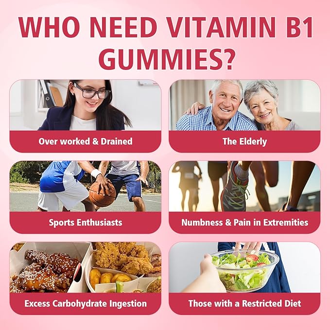 Vitamin B1 Gummies 500mg for Adults & Kids, Thiamine B1 Supplement with Magnesium, Vitamin B1 Supplement for Nervous System Supports & Boost Energy, Raspberry Flavor, 60 Count
