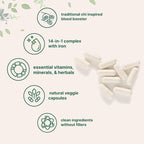 Micro Ingredients Blood Booster+ Iron Supplement, 60 Veggie Capsules | 14-in-1 Iron Bisglycinate with Folate, Vitamins B, C | Gentle Formula Without Side Effects | Red Blood Cell & Anemia Support