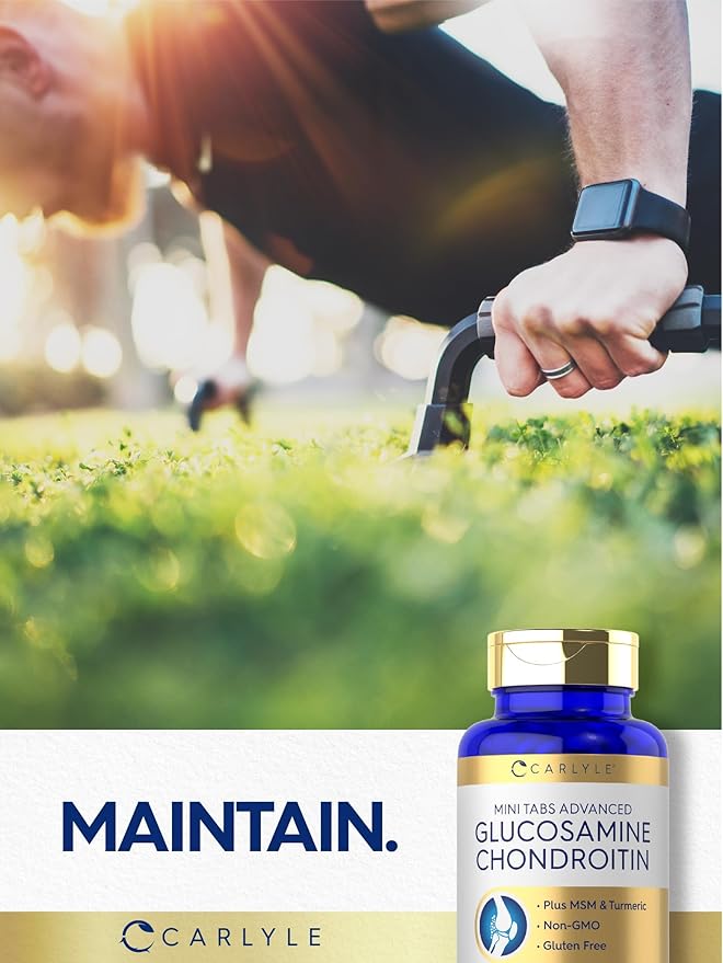 Carlyle Glucosamine Chondroitin MSM | 250 Mini Tablets | Advanced Formula with Turmeric | Non-GMO, Gluten Free