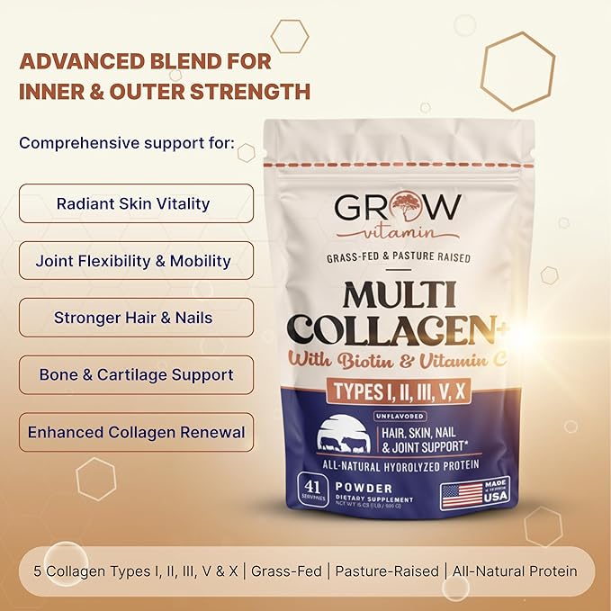 Collagen Multi Collagen Powder for Women w/Types I, II, III, V & X - Keto Friendly, Hydrolyzed Collagen Peptides Powder Blend w/Biotin & Vitamin C, 41 Servings