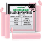 Kopperko Small Pill Container (116mm, 4.6 Inch 500-Pack) | Child Resistant Medication Bottles | Small Pill Tube Container for Spices | Airtight, UV Resistant & Waterproof (Pink Plastic)