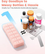 Pillex Weekly Pill Organizer 2 Times a Day, Daily AM PM Pill Box Case 7 Day with Large Openings for Easy to Use, Travel Medicine Container for Medication, Vitamins, Supplements - Pink