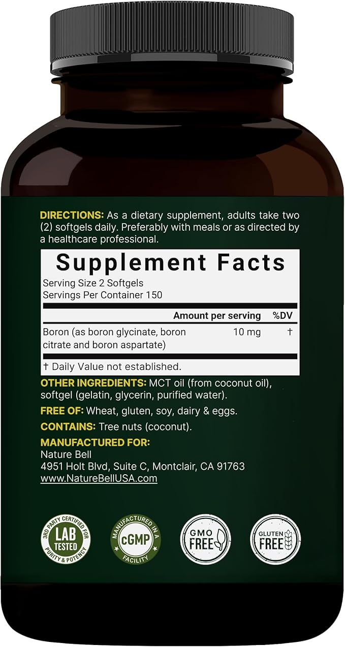 Boron 10mg, 300 Softgels with MCT Oil | High Absorption | Triple Action Boron Supplement for Men & Women | Glycinate, Citrate, & Aspartate Complex | Trace Minerals for Hormone, Bone, & Joint Support