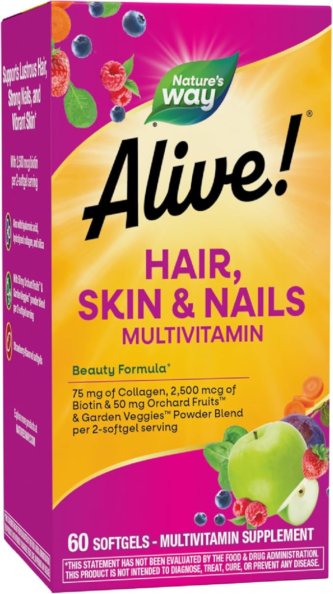 Nature's Way Alive! Hair, Skin & Nails Multivitamin with Biotin and Collagen, 60 Softgels