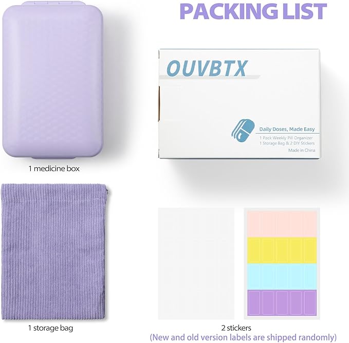 Travel Pill Organizer with Blank Labels, Weekly Pill Box, 8 Large Compartments Medicine Organizer, Moisture-Proof Pill Case for Vitamin, Medicine, Fish Oil/Supplements,