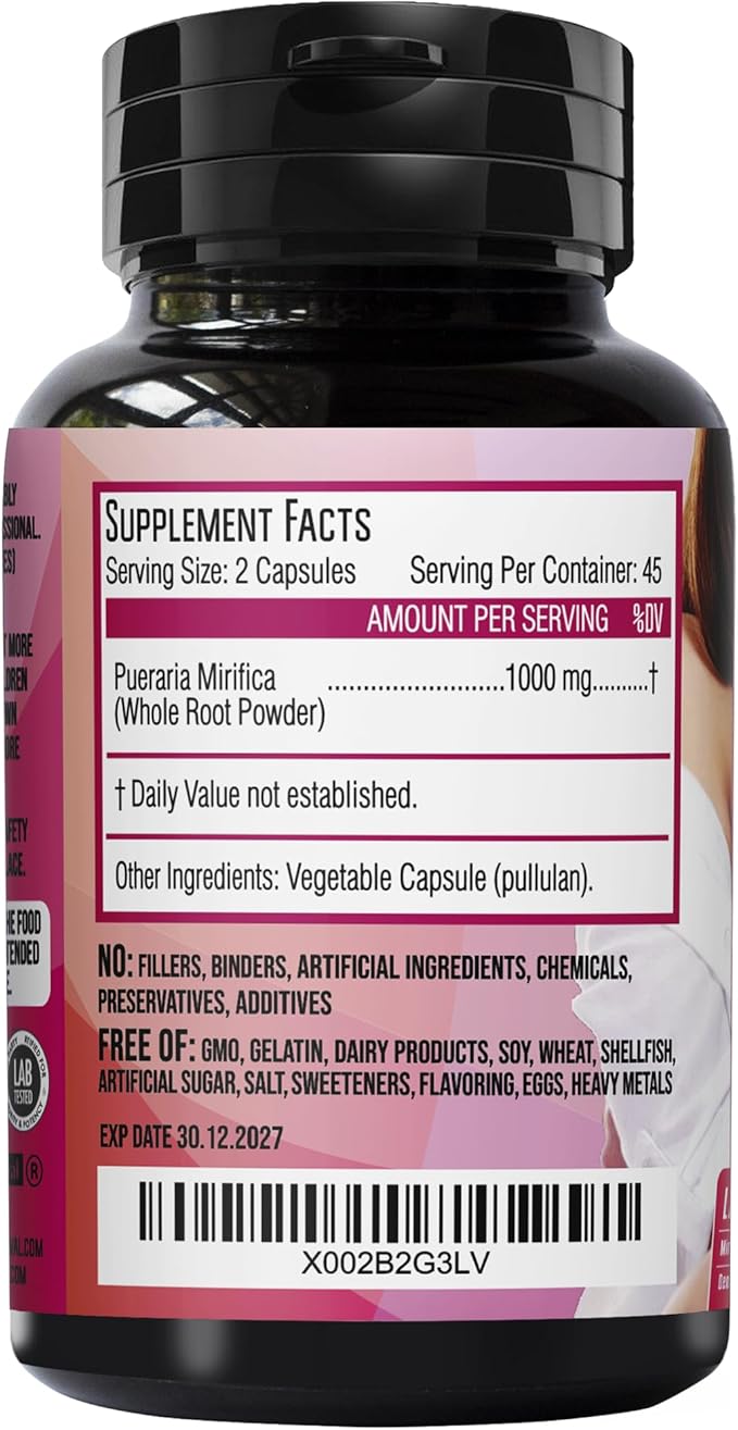 Pueraria Mirifica Capsules 2000mg Daily - Breast Enhancement Pills and Estrogen Supplement for Women and Men, Breast Enlargement Pills for Women and Transgender - Breast Growth Breast Enhancer