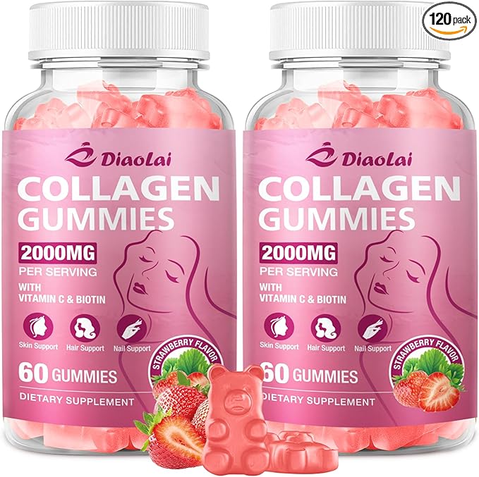 Sugar-Free Multi Collagen Gummies for Women & Men – Types I, II, III, V, X with Biotin, Vitamin C & Zinc for Hair, Skin & Nails | Strawberry Flavor | 120 Gummies