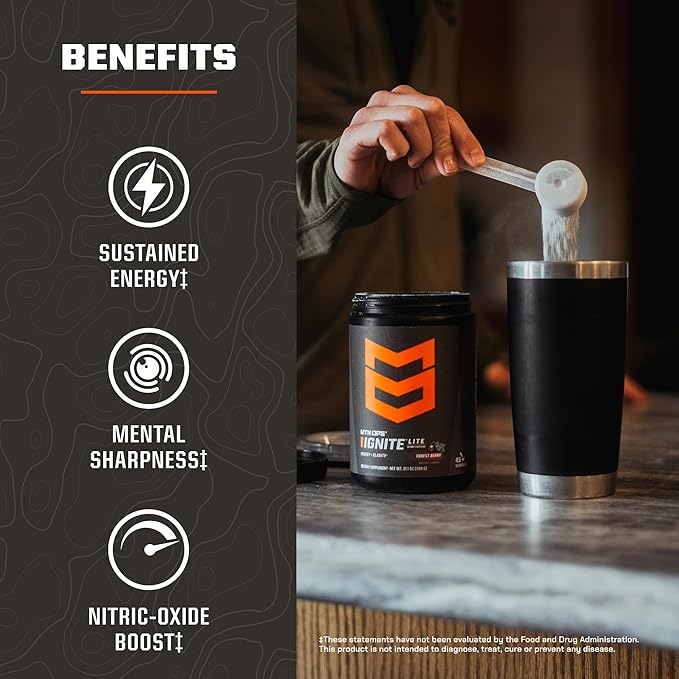 MTN OPS Ignite Lite Sugar Free Energy Drink Powder with 100mg Caffeine, Nootropic Blend for Energy & Focus, L Arginine & L Citrulline for Endurance, 45 Servings, Raspberry Lemonade