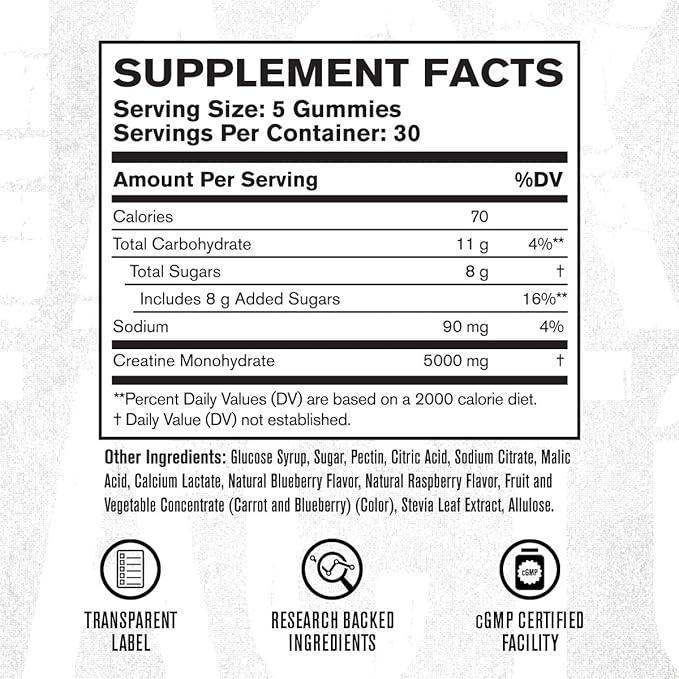 Jacked Factory Creatine Gummies 5g Daily Dose (1g per Gummy) - Creatine Gummy for Men and Women, Vegan-Friendly, Travel-Friendly, Third-Party Tested - 150 Gummies, Blue Raspberry