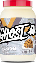 GHOST Vegan V2 Protein Powder, Chocolate Chip Cookies – 2.9LB Tub, 25G of Protein - Plant-Based Pea & Organic Pumpkin Blend Protein with Fiber & Iron - Flavored Post Workout Shakes - Soy, Gluten Free