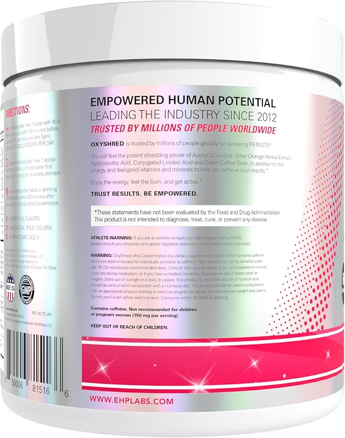 EHP Labs OxyShred Pre Workout Powder - Preworkout Powder with L Glutamine & Acetyl L Carnitine, Energy Boost Drink - Cosmic Blast, 60 Servings