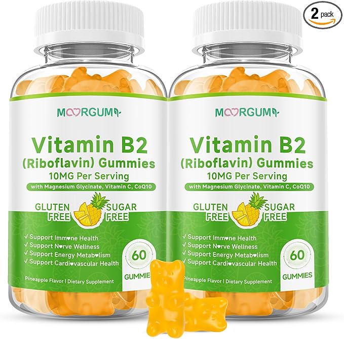Vitamin B2 Gummies, Riboflavin Supplement for Kids & Adults, with Magnesium Glycinate, CoQ10 and Vitamina C, for Women and Men, Energy, Immune Wellness & Cellular Health Support, 120 Count