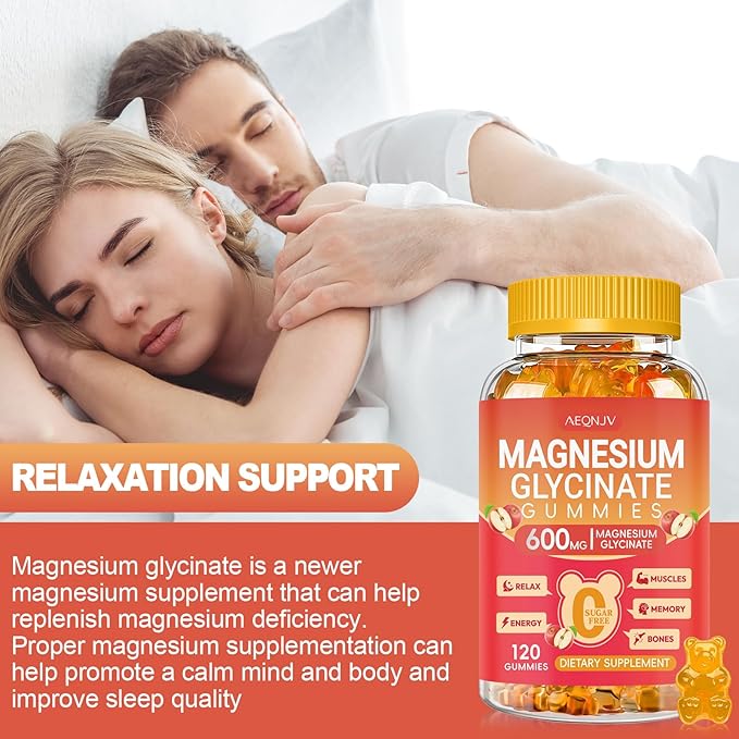 Magnesium Glycinate Gummies 600mg High Absorption, Magnesium Glycinate for Women and Men with Vitamin D, B6, and CoQ10 for Adults & Kids, Magnesium Supplement for Calm Support & Sleep, 120 Count