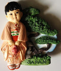 WitnyStore Tiny 2⅞" Kimono and Bonsai Japan Magnet - Miniature Hand Made Painted Resin 3D Asia Tourist Attractions Decorative Refrigerator Fridge Magnets Décor Collectible Traveler Souvenirs Gifts