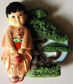 WitnyStore Tiny 2⅞" Kimono and Bonsai Japan Magnet - Miniature Hand Made Painted Resin 3D Asia Tourist Attractions Decorative Refrigerator Fridge Magnets Décor Collectible Traveler Souvenirs Gifts