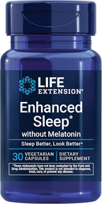 Life Extension Enhanced Sleep Without Melatonin, ashwagandha, amla, Casein Milk peptides, melatonin-Free Supplement for Sleep & Stress Support, Gluten-Free, Non-GMO, Vegetarian, 30 Capsules