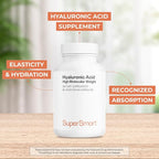 Supersmart Hyaluronic Acid Supplement 300mg per Day (Sodium Hyaluronate) - High Molecular Weight 1.2 Million Daltons | Non-GMO & Gluten Free - 60 Vegetarian Capsules