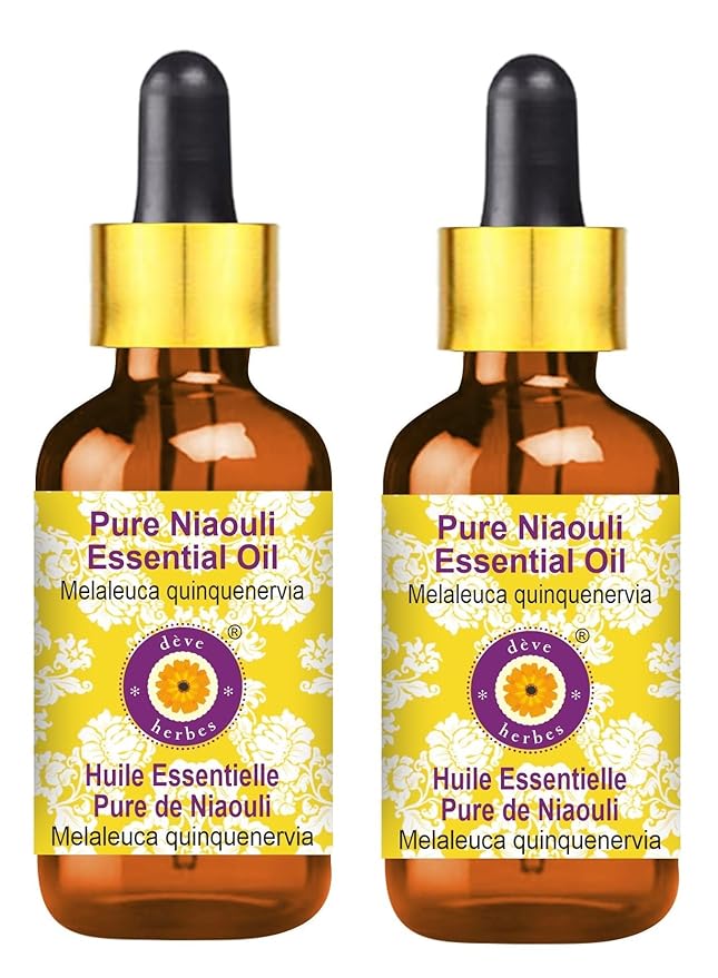 Deve Herbes Pure Niaouli Essential Oil (Melaleuca quinquenervia) with Glass Dropper Steam Distilled (Pack of Two) 100ml X 2 (6.76 oz)
