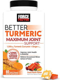 Force Factor Better Turmeric Maximum Joint Support, 1075mg Curcumin with Ginger to Support Mobility, Flexibility & Comfort, Chews More Convenient Than Turmeric Gummies, Fruit Punch, 60 Soft Chews