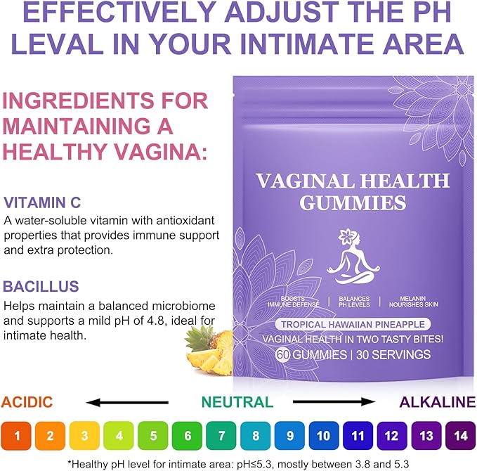 Vaginal Probiotics for Women, PH Balance Gummies, Probiotics for Women Vaginigal Health, Support Healthy Odor, Yeast Balance & Flora, Vaginal Health Supplement - 60 Pineapple Gummies