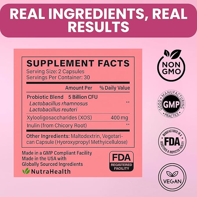Vaginal Probiotic + Prebiotic for Women – Supports pH Balance, Yeast & Odor – with Lactobacillus rhamnosus, reuteri – Gut & Feminine Health – 60 Capsules
