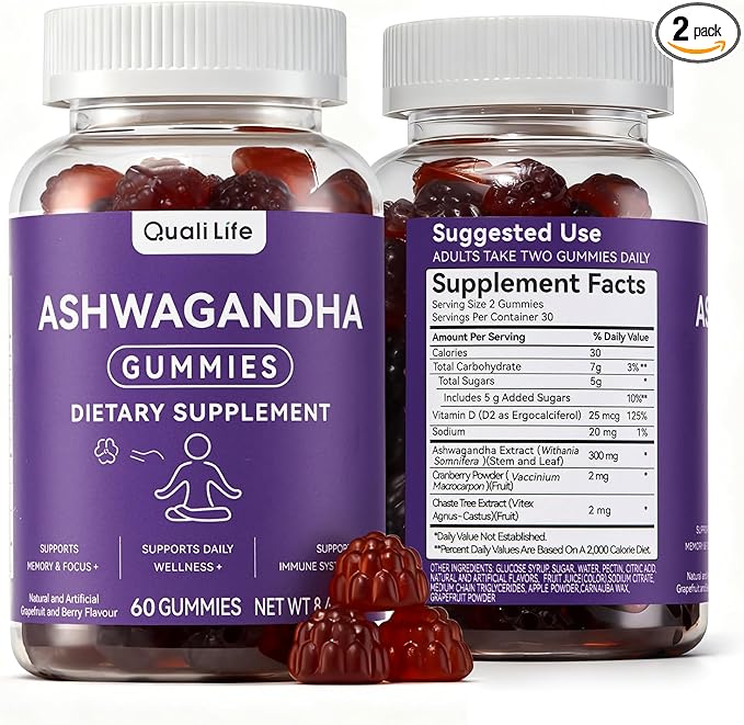 Ashwagandha Gummies for Relax & Cortisol Support – High Strength Root Extract with Cranberry & Chaste Tree, Grapefruit & Berry Flavour – Vegan, Non-GMO, Gluten-Free – 120 Gummies (60 Days)