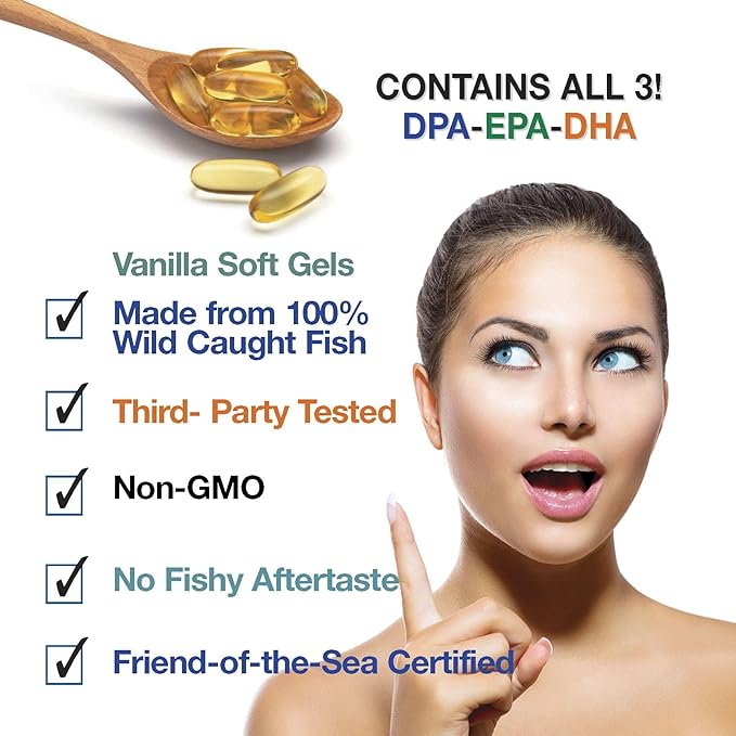 Fish Oil Omega-3 Supplement – Wild Caught DPA EPA DHA – 2900 mg Triple Strength – Burp-Free Softgels – 90 Count