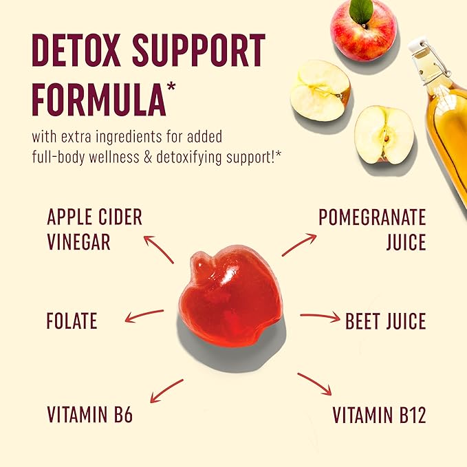 Organic Apple Cider Vinegar Gummies for Digestion, Detox & Healthy Immune Function Support | 1000MG ACV Per Serving | With The Mother, Vitamin B6, B12 & Folate | Vegan, Gluten-Free | 60 Gummies