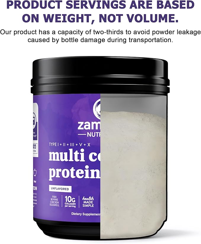 Zammex Multi Collagen Protein Powder, 5 Types of Hydrolyzed Collagen Peptides, Premium Grass-Fed Beef, Chicken, Wild Fish, Eggshell, Keto & Paleo Friendly, 60 Servings, Unflavored