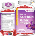 Saffron Gummies, 10 in 1 Saffron Supplements Gummies with Magnesium, Ashwagandha & Rhodiola Rosea, Sugar Free Vegan Mixed Berry Flavor - 2 Pack 120Cts