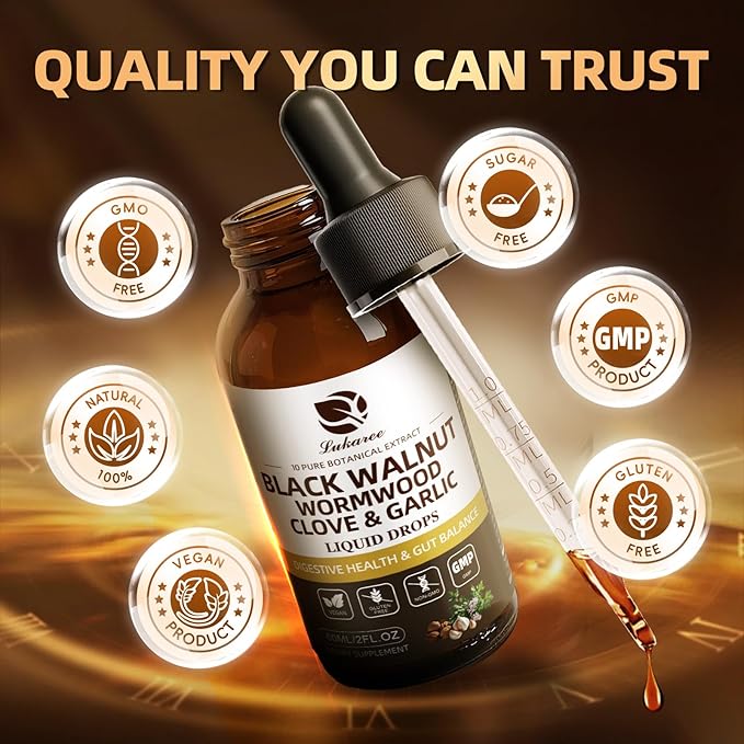 Lukaree Wormwood Black Walnut Clove Cleanse for Humans Tincture – Rapid Gut Detox & Digestive Health with Garlic Pumpkin Seeds Soursop Oregano, 10:1 Ultra-Concentrated Liposomal Tech 98% Absorption