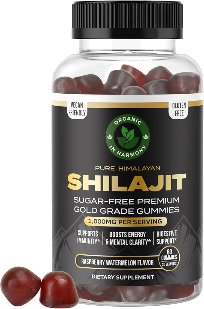 30,000 MG Pure Organic Shilajit Gummies for Men & Women, Sugar-Free Supplement with 85+ Trace Minerals & Fulvic Acid, Supports Energy, Immunity, Cognitive Performance & Mood, 60 Gummies Pack of 1