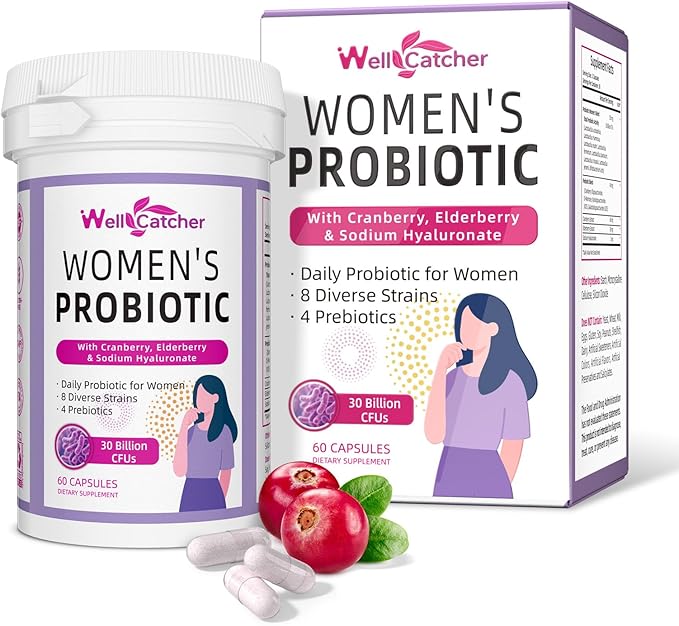 Vaginal Probiotics for Women: Daily Cranberry Probiotics with Prebiotics Support Digestive Urinary Tract Health pH Balance with 30 Billion CFU 8 Diverse Strains Vegan 60 Counts