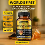 Black Seed Oil Capsules - With New Zealand Manuka Honey, Cold Pressed Turkish Nigella Sativa Oil, 2% Thymoquinone, Immune & Digestive Support, Made in USA, 60 Count, 1010mg per serving