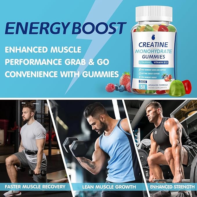 Creatine Monohydrate Gummies 5000mg Creatine for Women & Men 2 Packs, Creatine Monohydrate Chew for Boost Focus, Muscle Strength, 5g Creatine Monohydrate per Serving, Sugar Free, Vegan