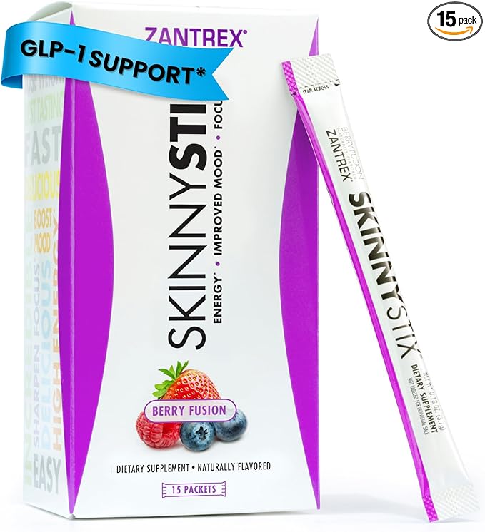 Zantrex SkinnyStix Berry Fusion GLP-1 Support Drink Mix, Energy & Metabolic Support Powder, Appetite Control, 15 Single-Serving Packets