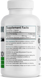 Bronson Selenium 200 mcg – Yeast Free Chelated Amino Acid Complex - Essential Trace Mineral with Superior Absorption, 100 Vegetarian Capsules