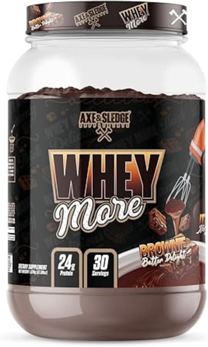 Axe & Sledge WHEY More Premium Protein Blend | 24g Protein, Whey Concentrate & Isolate | Prebiotic Fiber for Enhanced Absorption | Creamy, Delicious, Versatile | 30 Servings, Brownie Batter