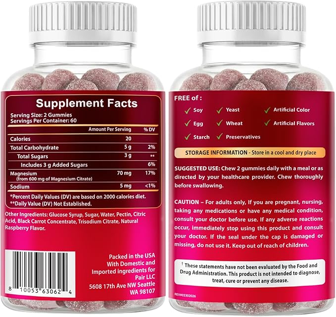 Vitboost Magnesium Citrate Gummies 600mg - 120 Count Vegan Magnesium Gummies for Relaxation & Muscle Support - Natural Raspberry Flavor - Non-GMO, Gluten Free, Plant Based