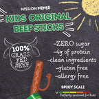 Mission Meats Kids Beef Sticks, 100% Grass Fed, Healthy Snacks for Kids, Zero Sugar, 9g Protein per Serving, Gluten & Nut Free, Individually Wrapped, Mini 0.5oz (72ct Bag)