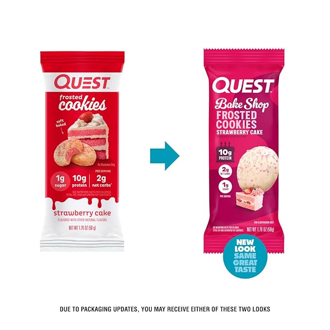Quest Nutrition Frosted Cookies Twin Pack, Strawberry Cake, 1g Sugar, 10g Protein, 2g Net Carbs, Gluten Free, 16 Cookies, (Pack of 2)