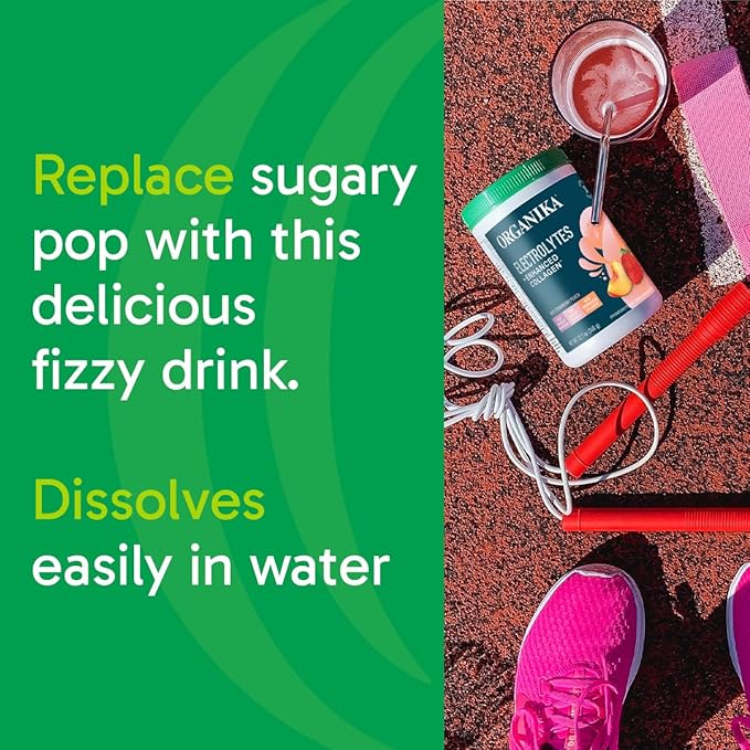 Organikа Electrolytes with Enhanced Collagen Powder for Women & Men - 13 oz - Strawberry Peach-Flavored Effervescent Electrolyte & Collagen Drink Mix - Deep Hydration, Mobility, Skin, Hair, & Nails