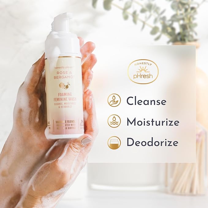 Honestly pHresh Foaming Feminine Wash for Women – pH Balanced Natural Intimate Cleanser with Prebiotics & Probiotics. Vegan, Sensitive Skin Safe. Made In USA - Sage & Chamomile Scent, 5 oz